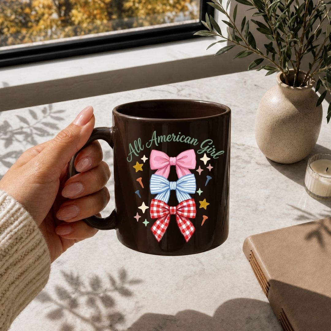 Patriotic Coffee Mug SVG, All American Girl Cup Design, Summer Aesthetic Transparent PNG