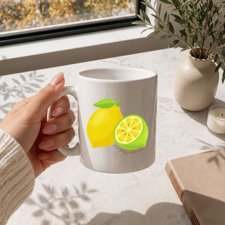 Simply Sublime Coffee Mug SVG, Fresh Citrus Fruit Gift Cup Design, Transparent Lemon Lime PNG Wrap