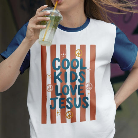 Trendy Cool Kids Love Jesus PNG | Striped Contrast Ringer Tee Sublimation Design