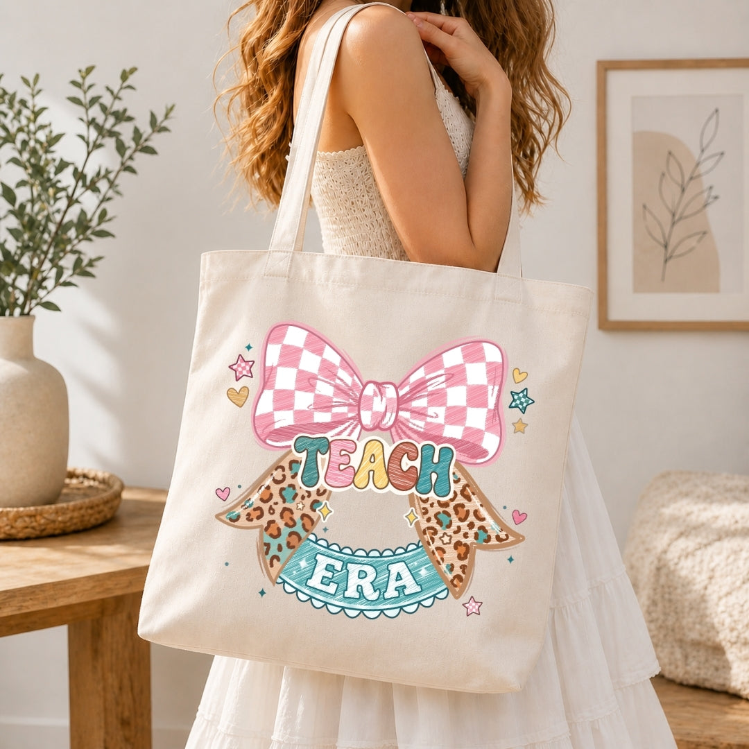 Aesthetic Canvas Tote Bag with Teach Era Print Mockup