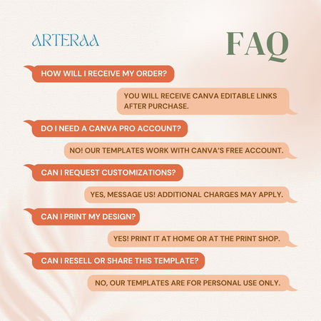 FAQ section with Arteraa branding on a light pink background