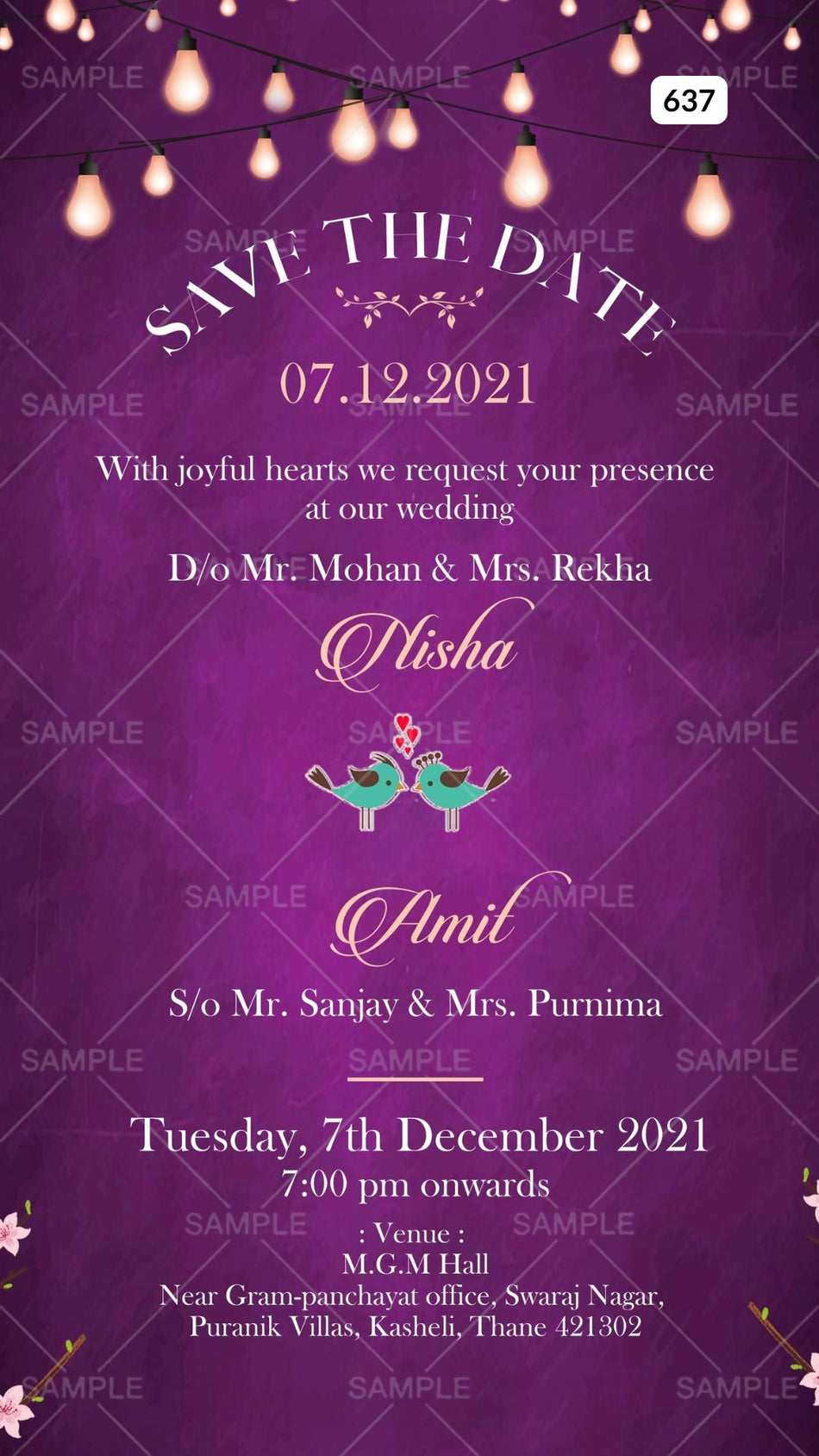 Wedding ceremony invitation card Canva Editable Template of hindu maharashtrian marathi family in english language with Shining theme design 637