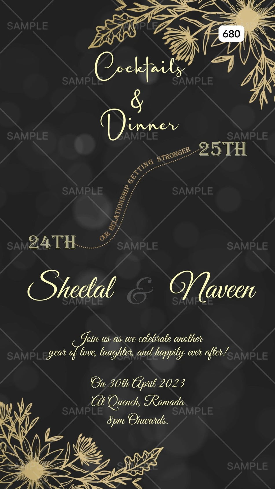 Dinner Party invitation card Canva Editable Template in english language with leaves as minimalistic theme design 680