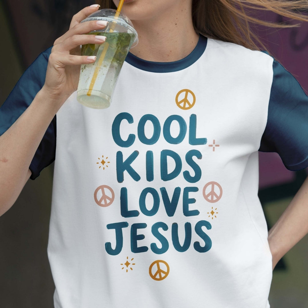 Trendy Cool Kids Love Jesus PNG | Retro Contrast Ringer Tee Sublimation Design
