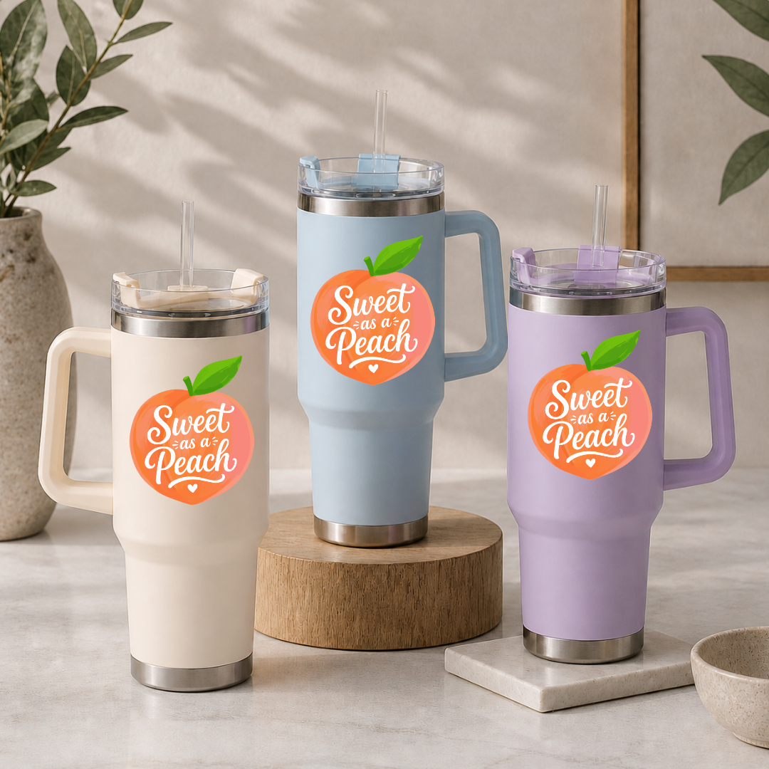 Sweet As A Peach 40oz Tumbler Wrap PNG, Retro Southern Fruit Cup Graphics, Summer Travel Digital Download
