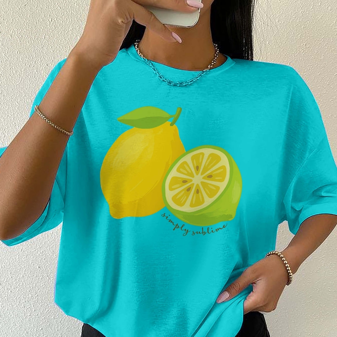 Bright Green Citrus T-Shirt, Summer Fruit Graphic Print Top