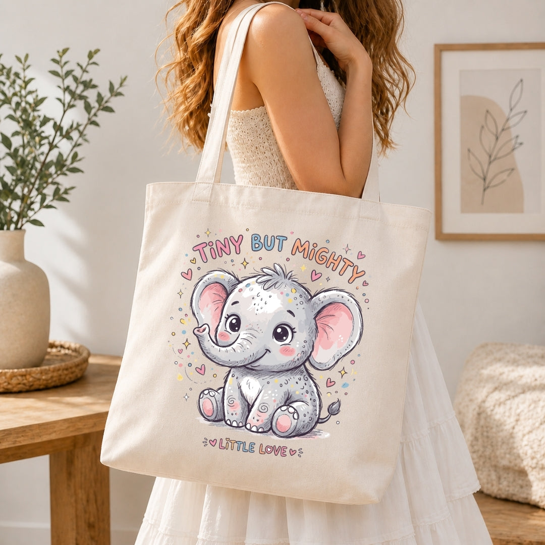 Aesthetic Canvas Tote Bag with Baby Elephant Graphic