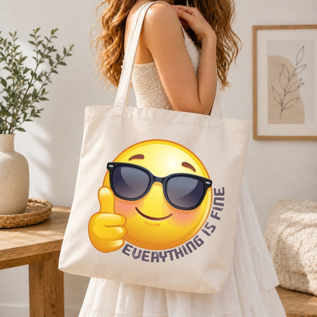 Aesthetic Canvas Tote Bag with Sarcastic Emoji Print