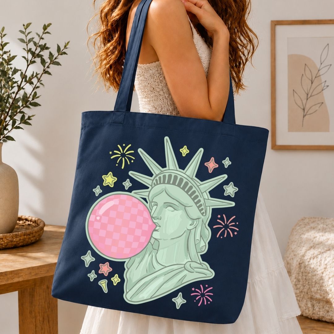 Patriotic Tote Bag Graphic File, New York Bubblegum SVG, Cute 4th of July Clipart PNG