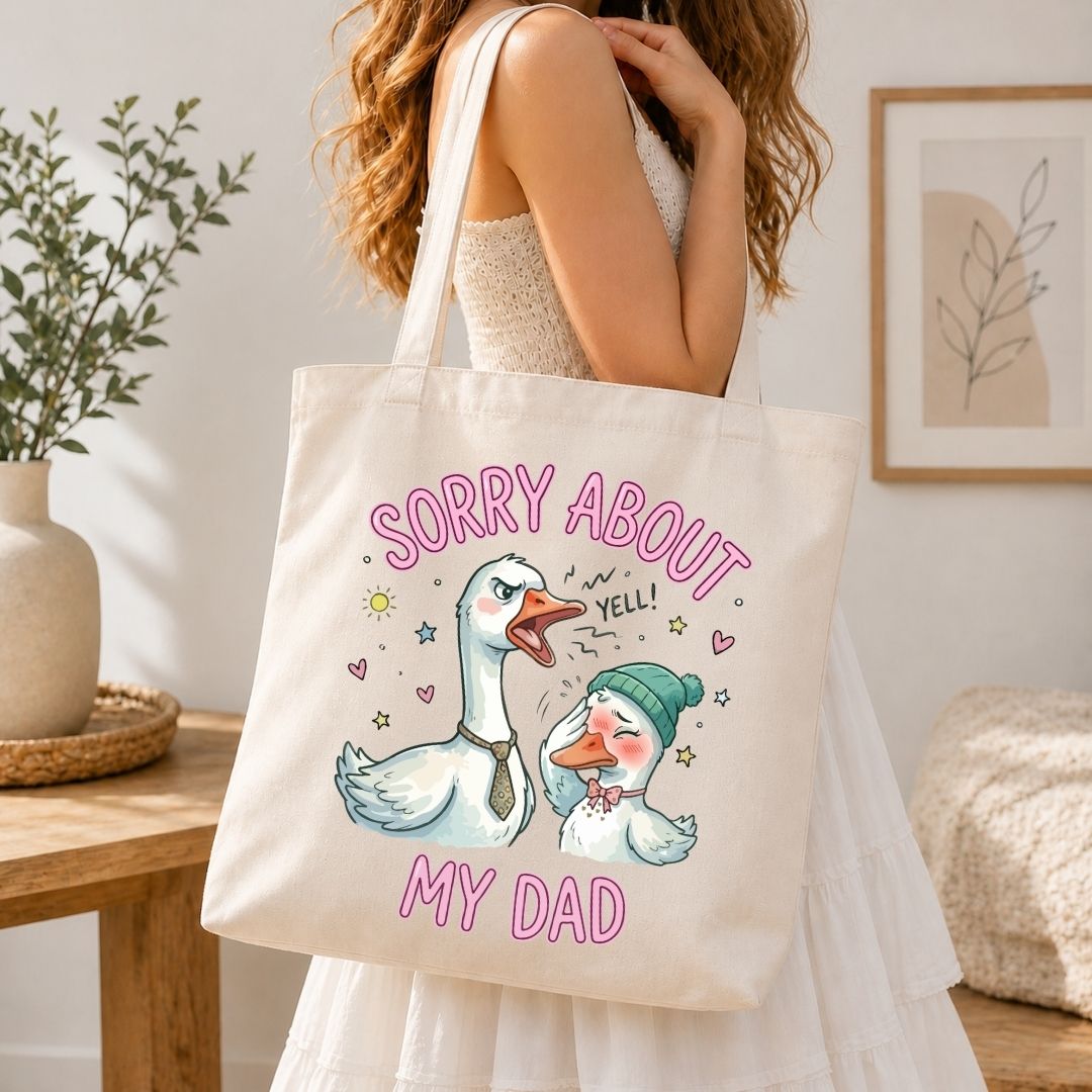 Aesthetic Canvas Tote Bag with Comical Goose and Duck Print