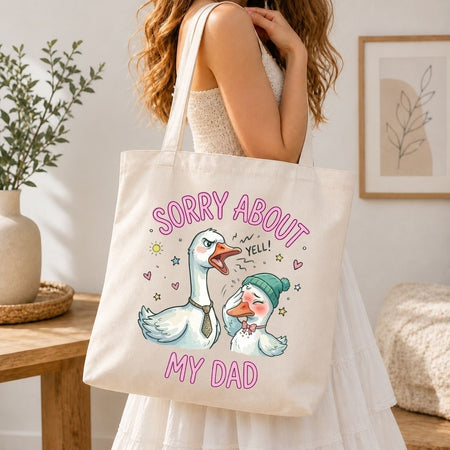 Aesthetic Canvas Tote Bag with Comical Goose and Duck Print