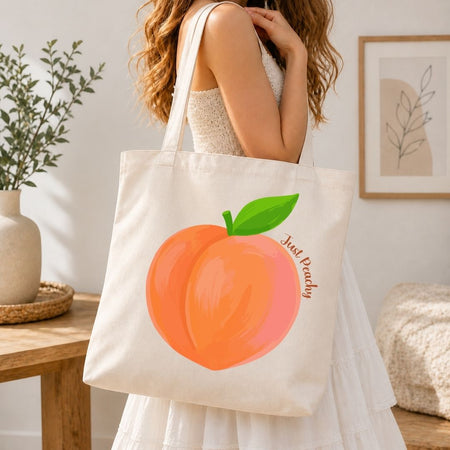 Summer Farmers Market Tote Bag Design, Cute Peach Fruit SVG, Just Peachy Clipart PNG