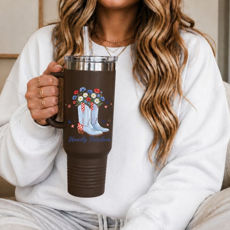 Patriotic Cowboy Boots Tumbler PNG | Howdy Freedom 40oz Cup Wrap