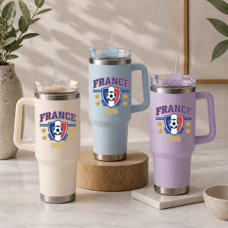 Pastel Tumbler Mockup Set with France Soccer 2026 Supporters Graphics
