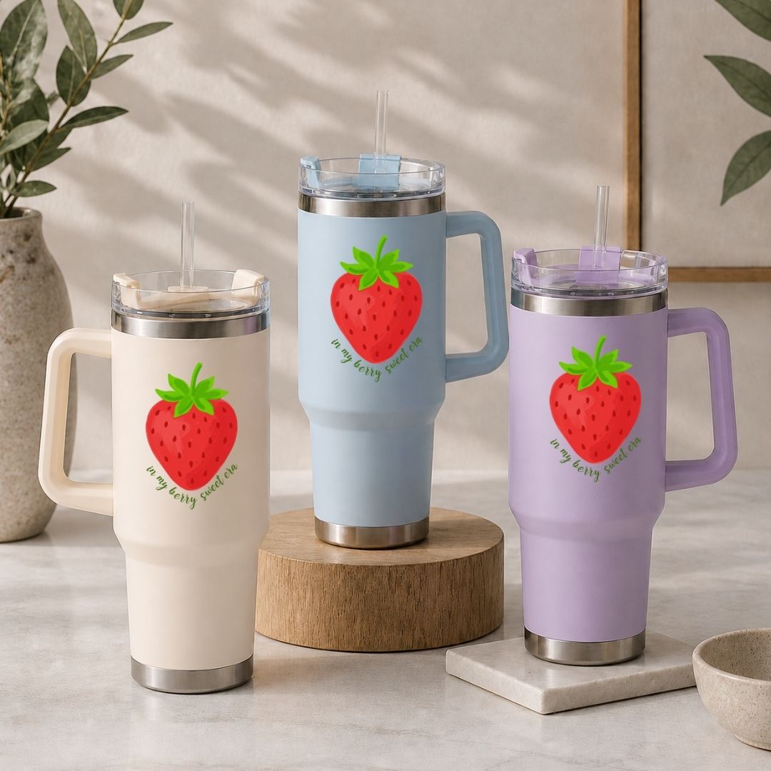 Sweet Strawberry 40oz Tumbler Wrap PNG, Retro Berry Sweet Era Cup Graphics, Summer Travel Digital Download