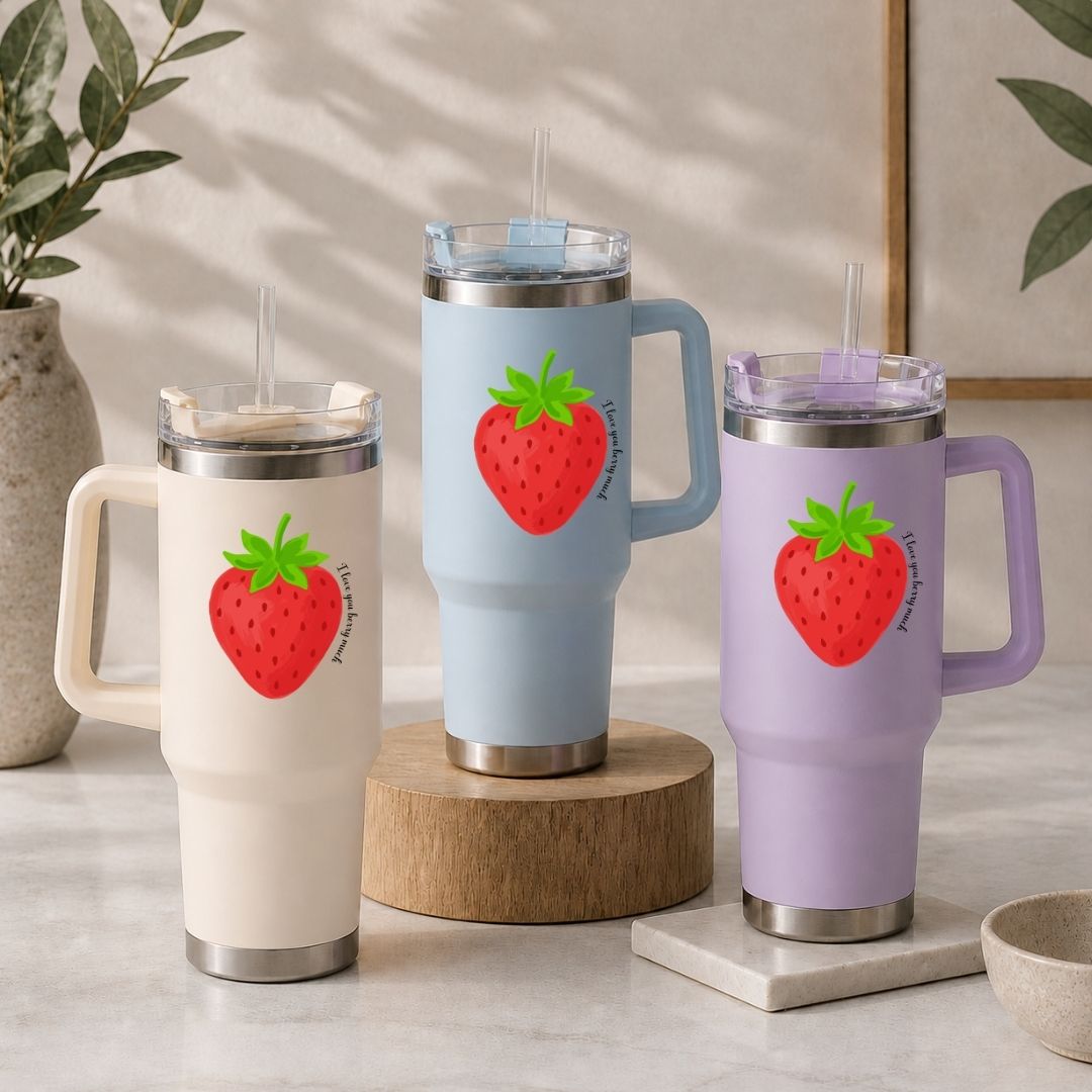 Sweet Strawberry 40oz Tumbler Wrap PNG, Retro Fruit Pun Cup Graphics, Summer Travel Digital Download