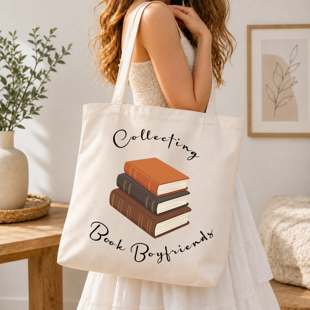 Aesthetic Canvas Tote Bag with Literary Book Print Mockup