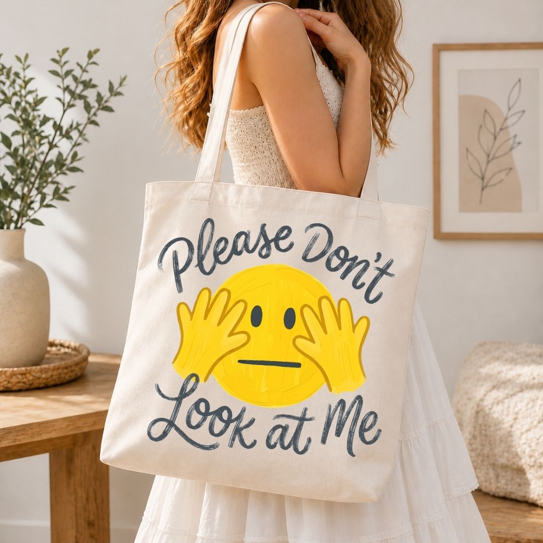 Anti Social Tote Bag Graphic File, Funny Shy Emoji SVG, Introvert Humor Clipart PNG