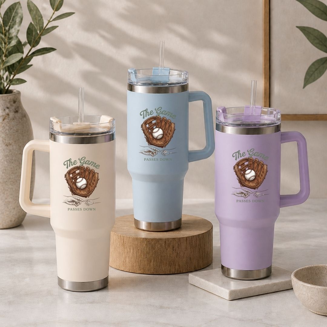 Insulated Travel Tumbler Trio with Baseball Design Layout