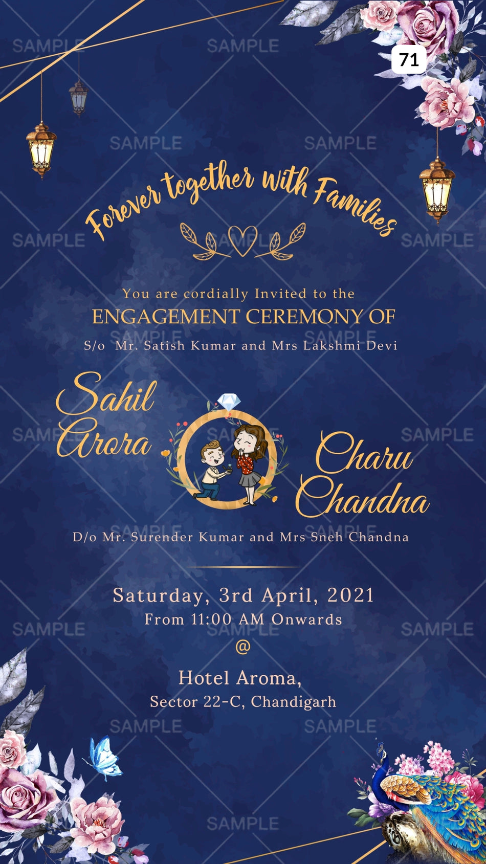 Engagement ceremony invitation card Canva Editable Template in english language with leaves as floral theme design 71