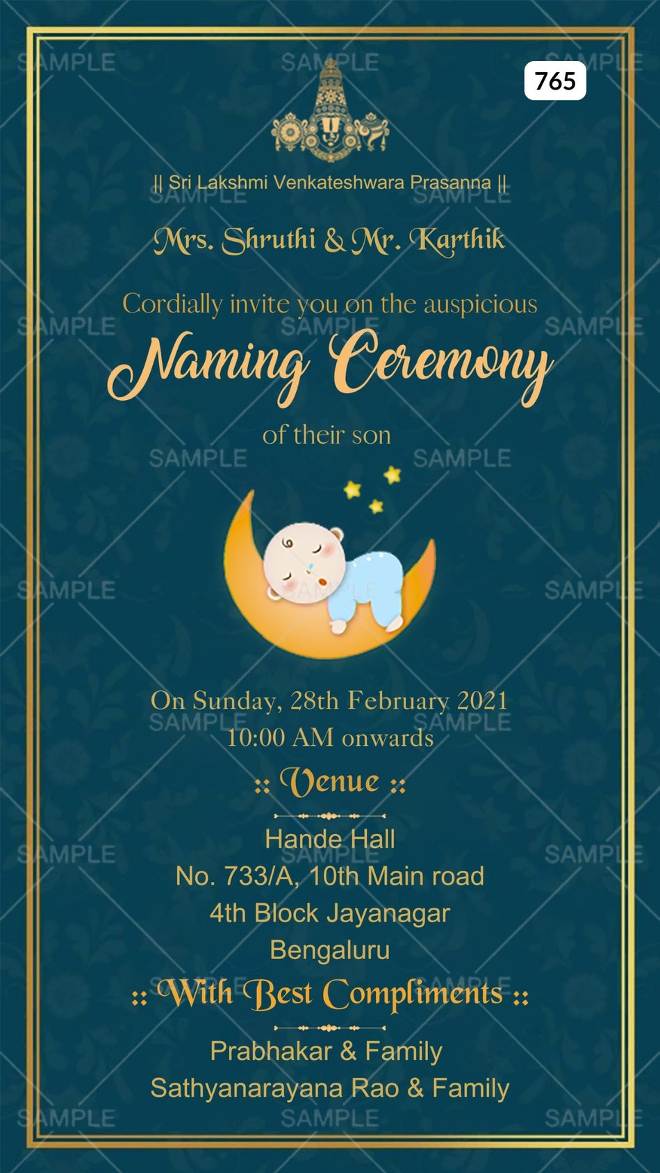 Baby Naming ceremony invitation card Canva Editable Template in english language with baby doodle as minimalistic theme design 765