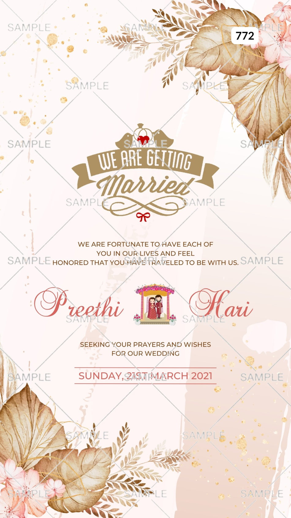 Save the Date card Canva Editable Template in english language with birds, flowers as floral theme design 772