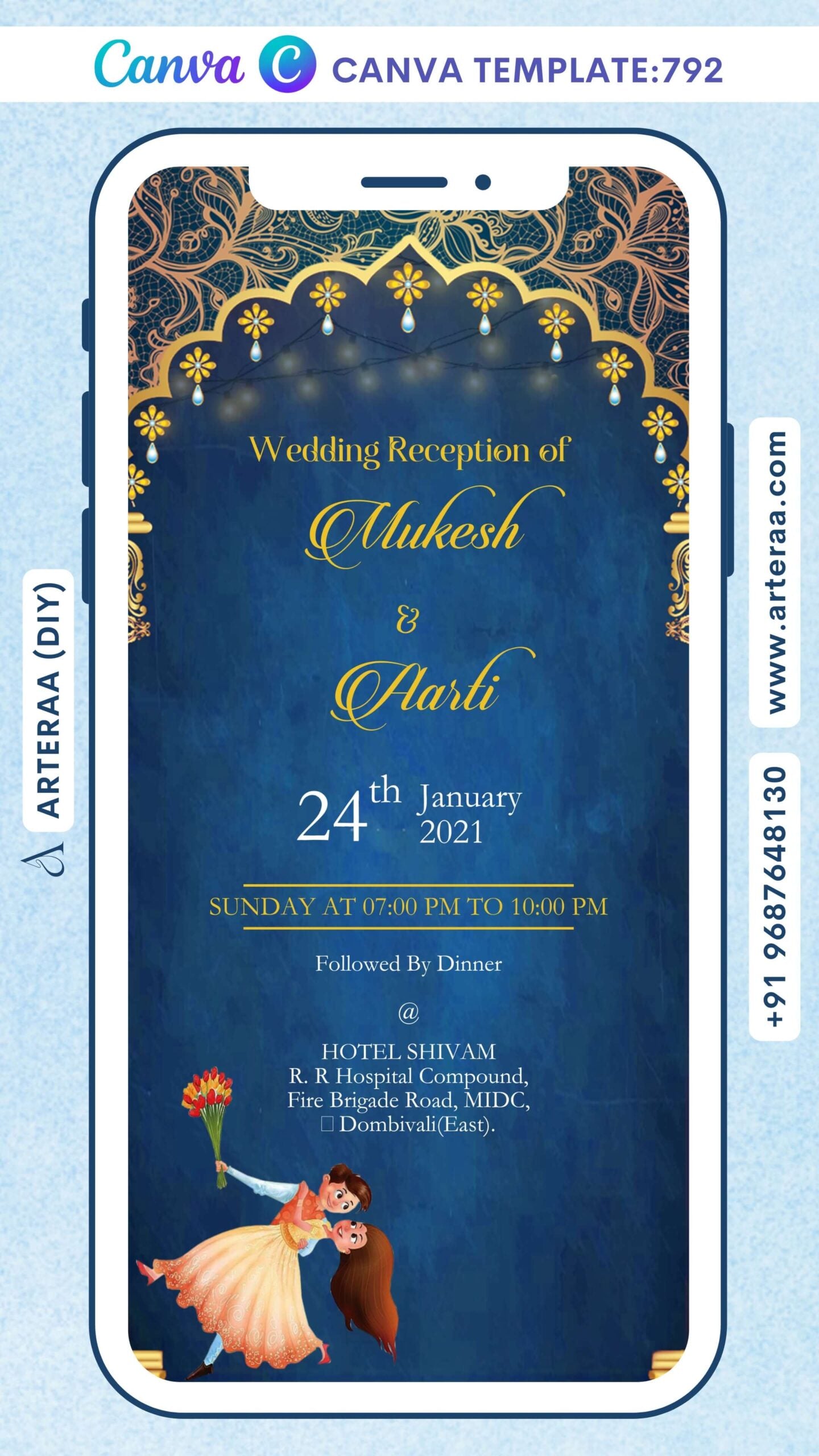 Wedding ceremony invitation Canva Editable video Template of hindu maharashtrian marathi family in english language with Arch theme design 792