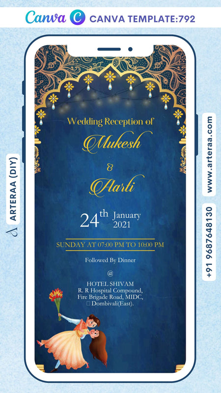 Wedding ceremony invitation Canva Editable video Template of hindu maharashtrian marathi family in english language with Arch theme design 792