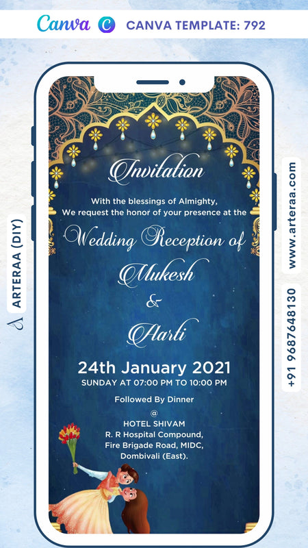 Wedding ceremony invitation card Canva Editable Template of hindu maharashtrian marathi family in english language with Arch theme design 792
