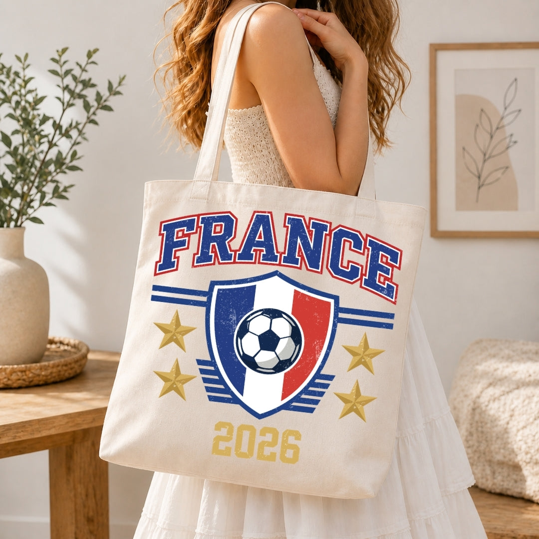 Canvas Tote Bag Mockup with France 2026 Soccer Tournament Graphic Print