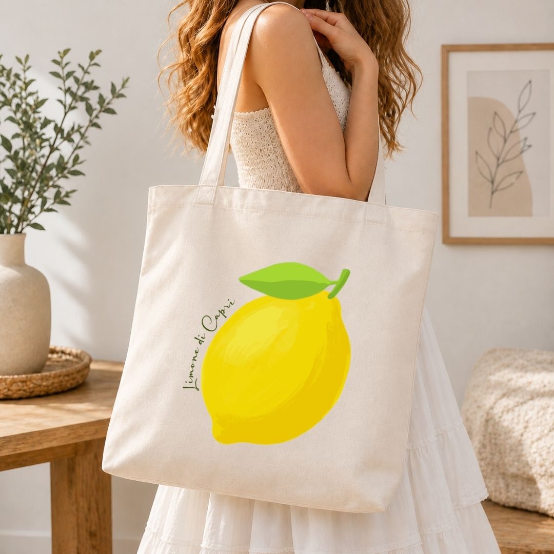 European Holiday Market Tote Bag Design, Cute Lemon Fruit SVG, Limone di Capri Clipart PNG