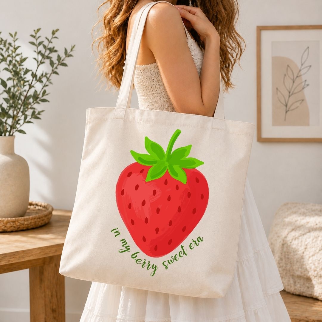 Summer Farmers Market Tote Bag Design, Cute Strawberry SVG, In My Berry Sweet Era Clipart PNG