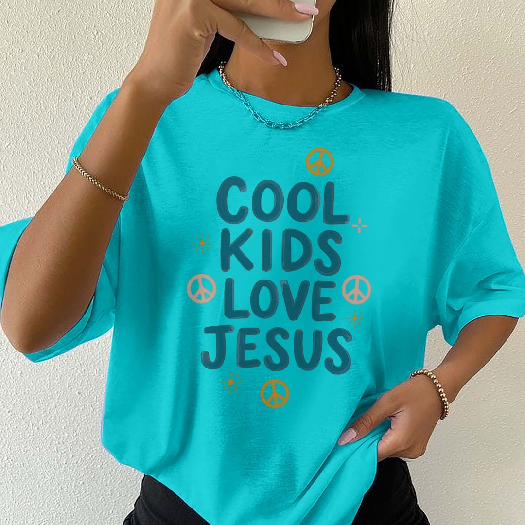 Christian Cool Kids Love Jesus PNG | Turquoise Cyan T-Shirt Graphic File