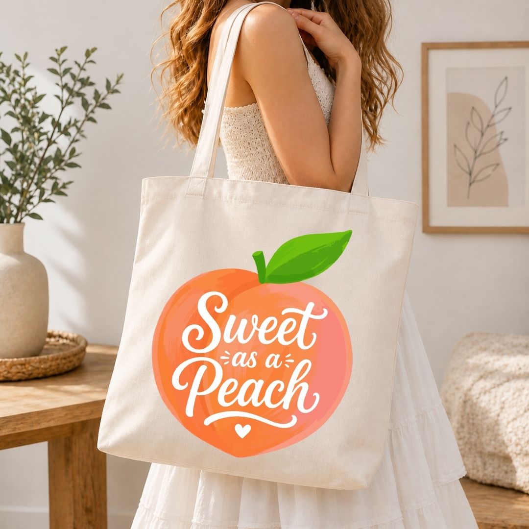Summer Farmers Market Tote Bag Design, Cute Peach Fruit SVG, Sweet As A Peach Clipart PNG