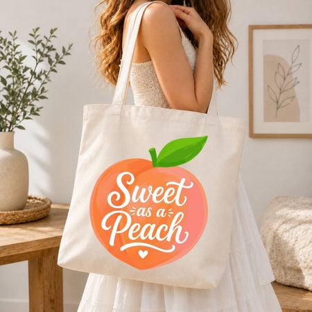 Summer Farmers Market Tote Bag Design, Cute Peach Fruit SVG, Sweet As A Peach Clipart PNG