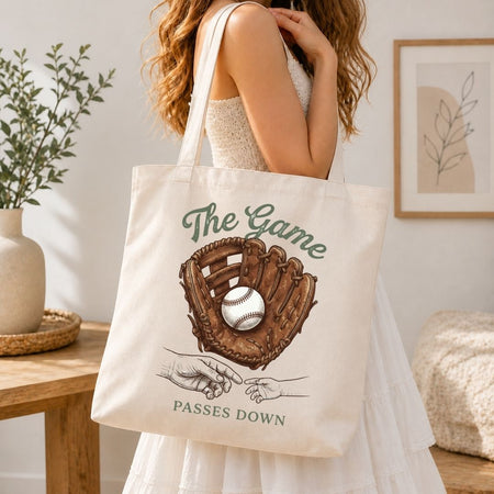 Aesthetic Canvas Tote Bag with Baseball Glove Print