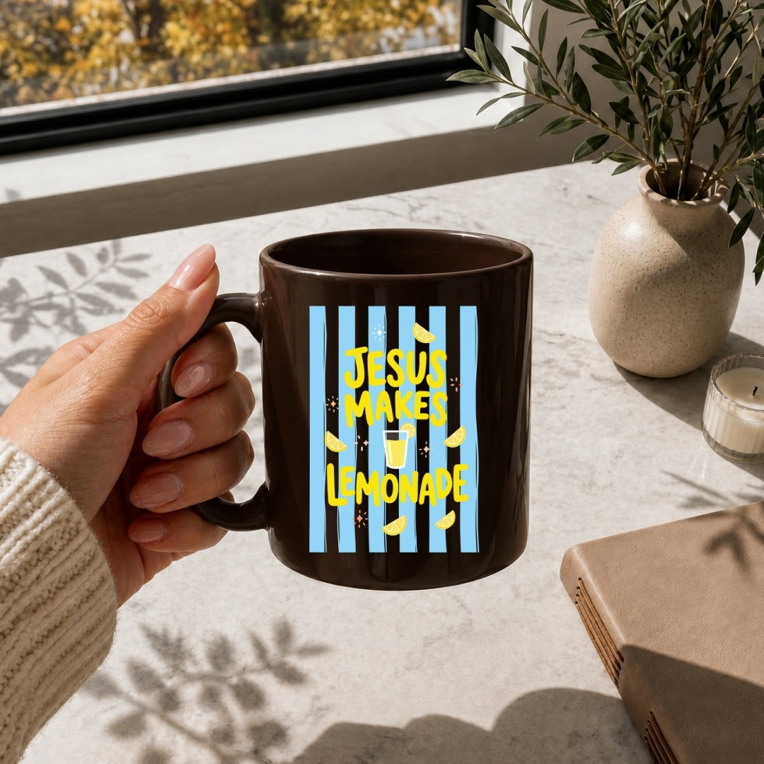 Religious Jesus Makes Lemonade PNG | Blue Striped Coffee Mug Sublimation Wrap