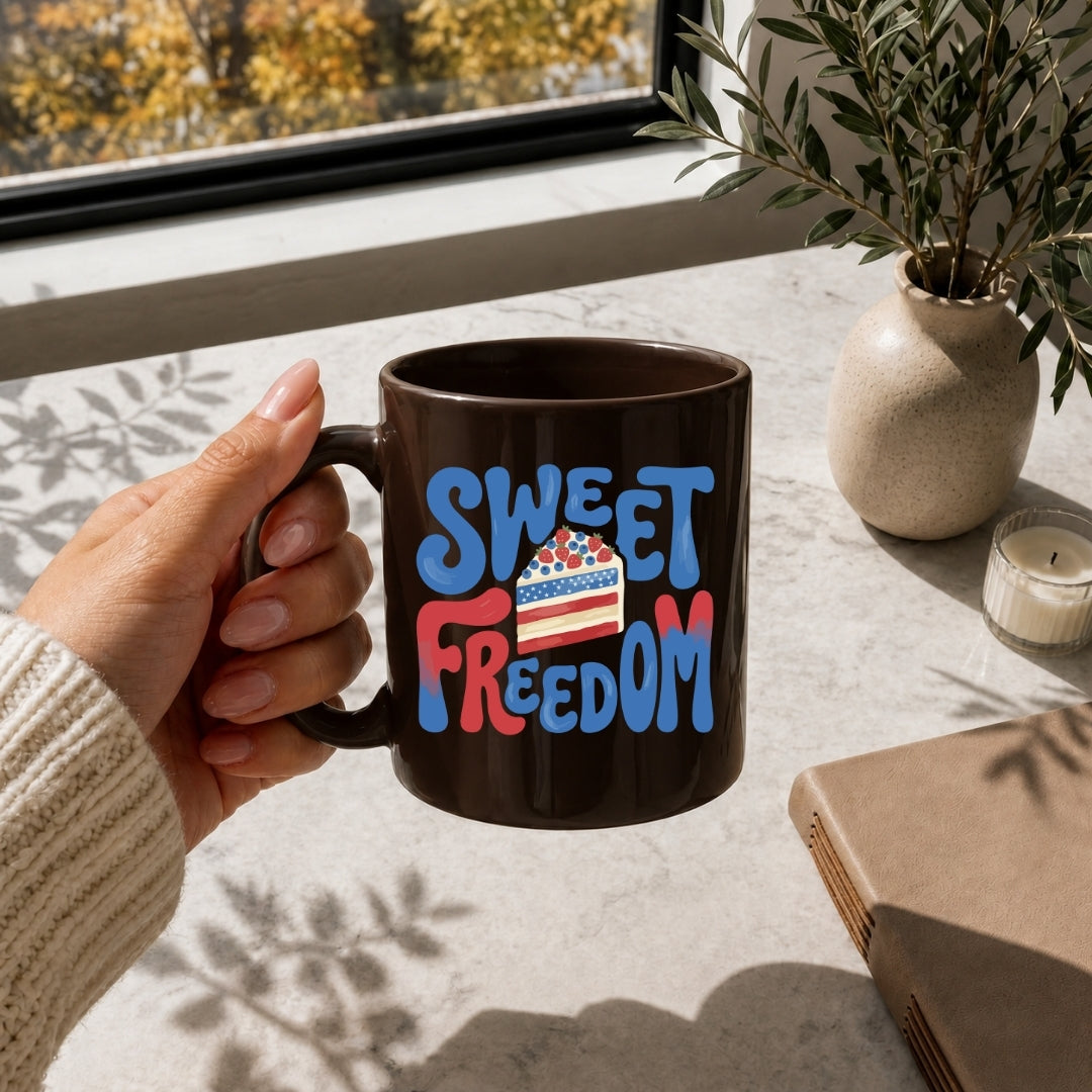 4th of July Sweet Freedom PNG | Ceramic Coffee Mug Sublimation Wrap Graphic