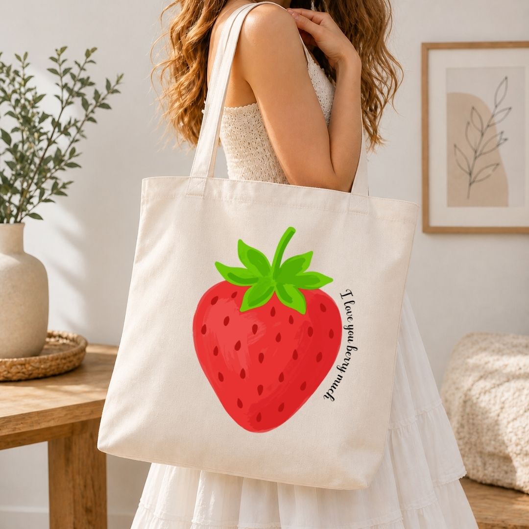 Summer Farmers Market Tote Bag Design, Cute Strawberry SVG, I Love You Berry Much Clipart PNG