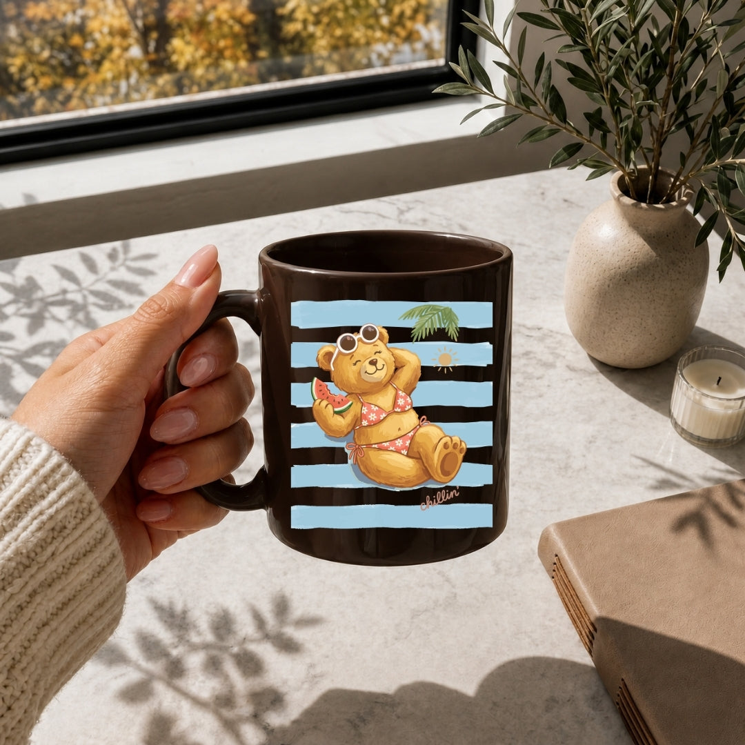 Vacation Chillin Bear PNG | Ceramic Coffee Mug Sublimation Wrap Design
