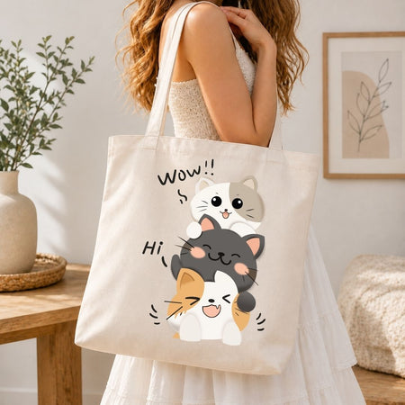 Cat Lover Tote Bag Graphic File, Whimsical Pet Clipart SVG, Kawaii Feline Sublimation PNG
