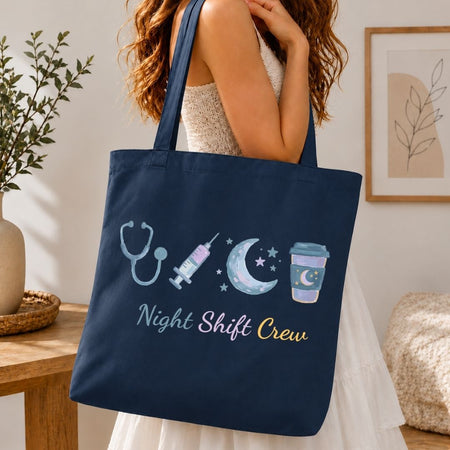 Hospital Night Shift Tote Bag Graphic File, Funny Nurse Life SVG, Cute Medical Assistant Clipart PNG