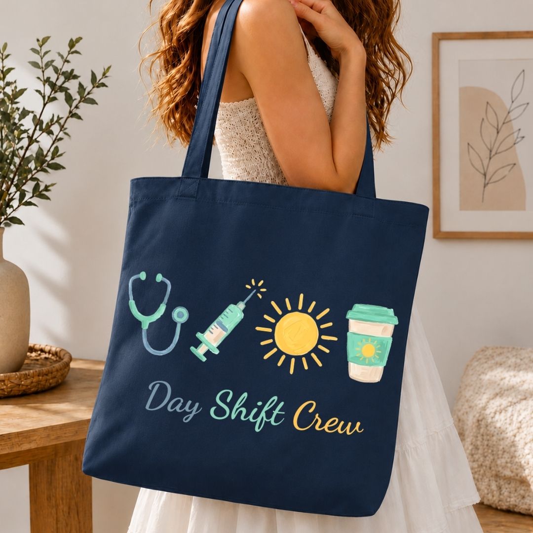 Hospital Day Shift Tote Bag Graphic File, Funny Nurse Life SVG, Cute Medical Assistant Clipart PNG