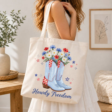 Vintage Howdy Freedom PNG | Canvas Tote Bag Western Sublimation