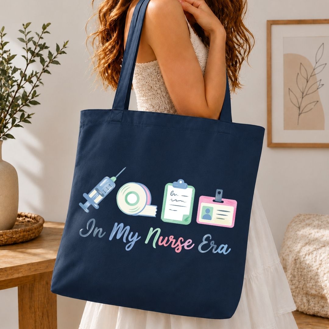 Healthcare Worker Tote Bag Graphic File, Funny Nurse Era SVG, Cute Medical Assistant Clipart PNG
