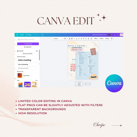 Canva Edit software interface with a checklist graphic on a white background