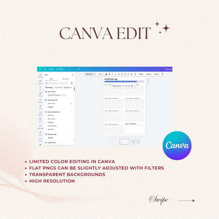 Canva editing software interface with text on a gradient background