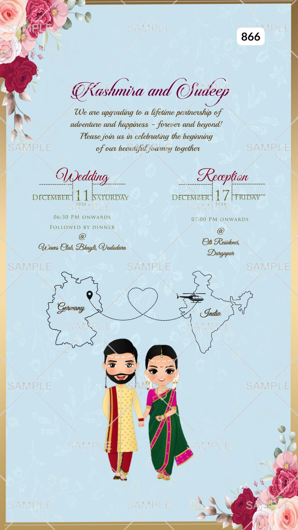 Wedding ceremony invitation card Canva Editable Template of hindu maharashtrian marathi family in english language with Two countries theme design 866