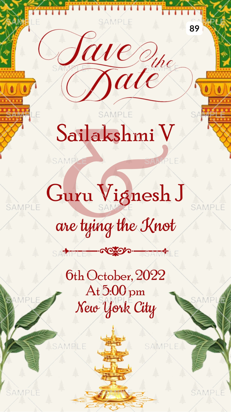 Save the Date card Canva Editable Template in english language with traditional theme design 89