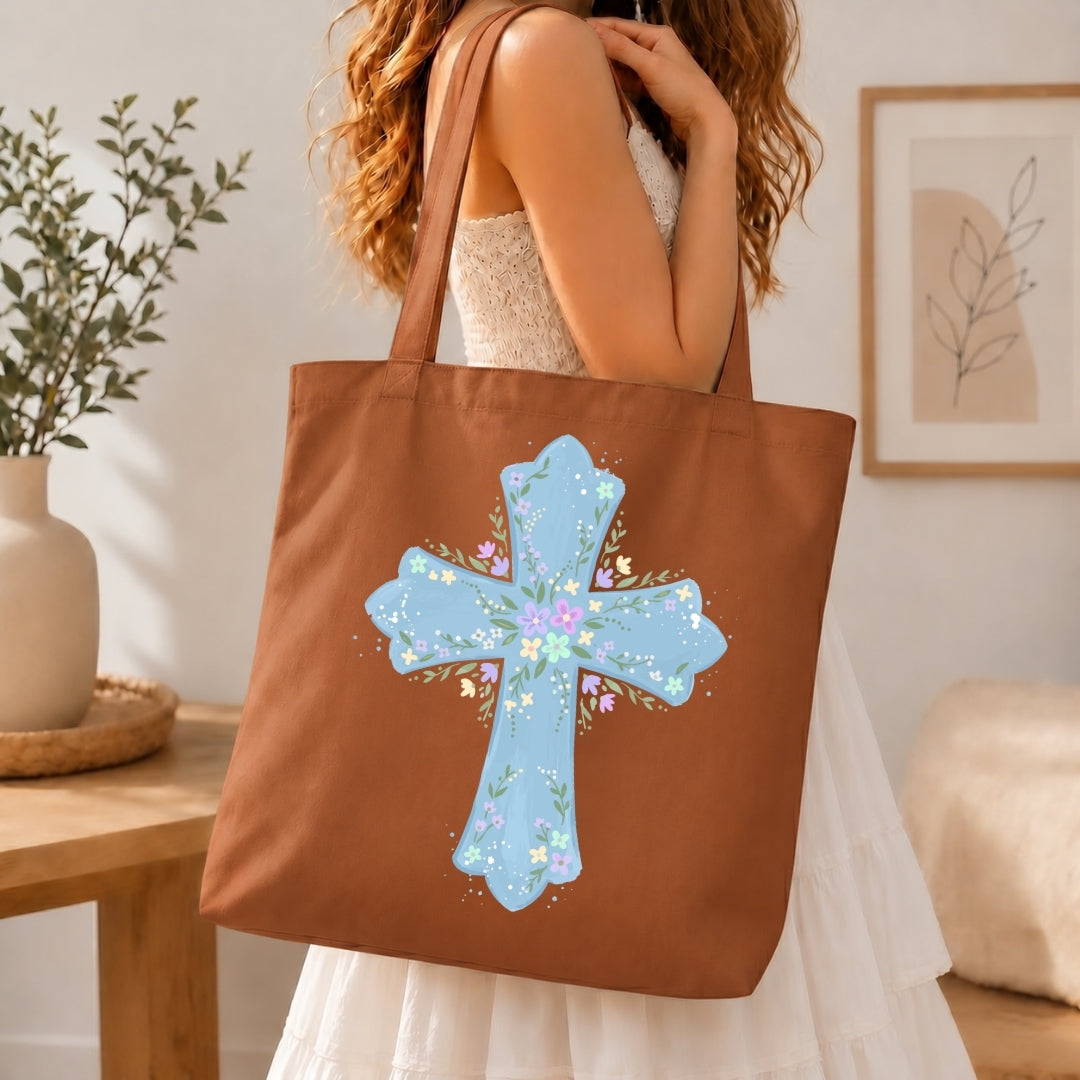 Vintage Floral Cross PNG | Canvas Tote Bag Christian Sublimation Design